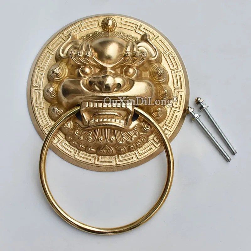 1PCS Chinese Brass Lion Head Heavy Antique Door Pure Copper Ring Beast Head Handle Pure Copper Craft Door Pull Ring  GF278