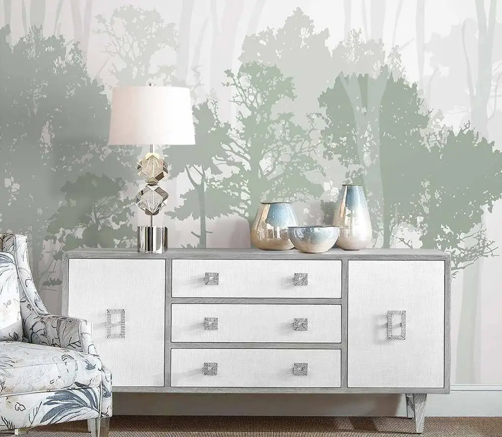 Customized size 3d wallpaper, vintage jungle mural, hand-painted small forest, French countryside, big tree decoration painting