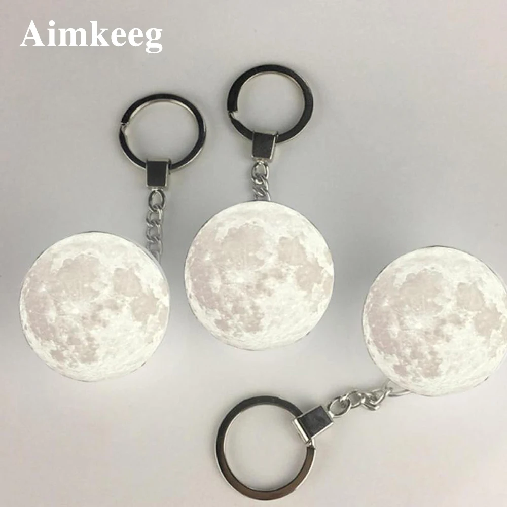 Portable 3D Print Moon Lamp Mini Keychain Decorative Lights Novelty Earth/Saturn/Football Night Lights for Women Children Gifts