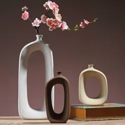 1PC Brushed Ceramic Vase Vintage Nordic Style Vase Living Room Porch Shelf Decoration Home Decoration Vase Furnishing Articles