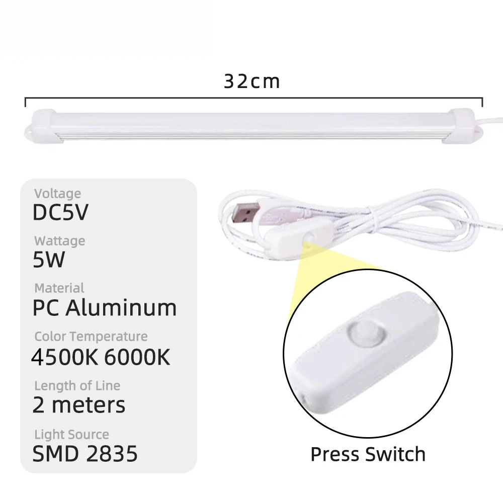 Ściemniacz do taśm LED Light USB listwa LED lampka nocna DC5V 5W lampa Closet 3000-4500K 32cm taśma LED światło kryty lampa biurkowa