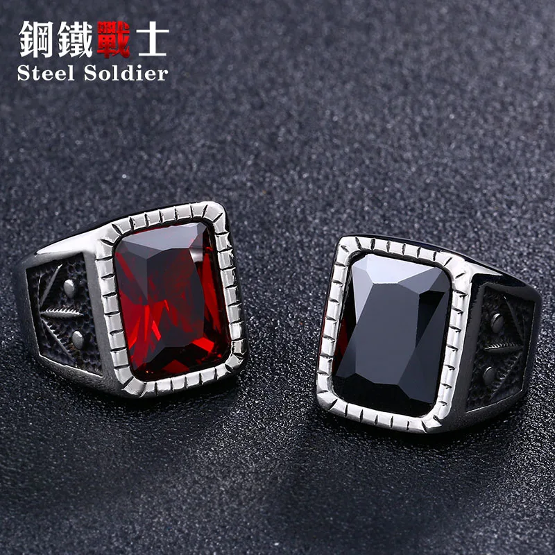 steel solider hot sale stainless steel punk men huge stone flower ring charm fashion unqiue jewelry