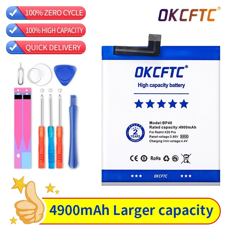 OKCFTC Original BP40 High Capacity Battery for Xiaomi Redmi Mi 9T Pro /K20 Pro 4900mAh Batteria Replacement Spare Parts