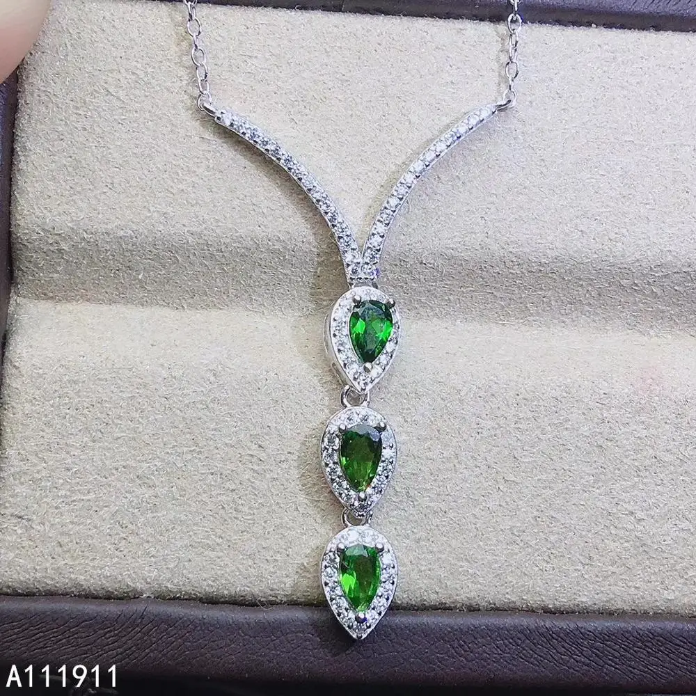 KJJEAXCMY fine jewelry 925 sterling silver inlaid Natural Diopside pendant Female popular supports detection cute