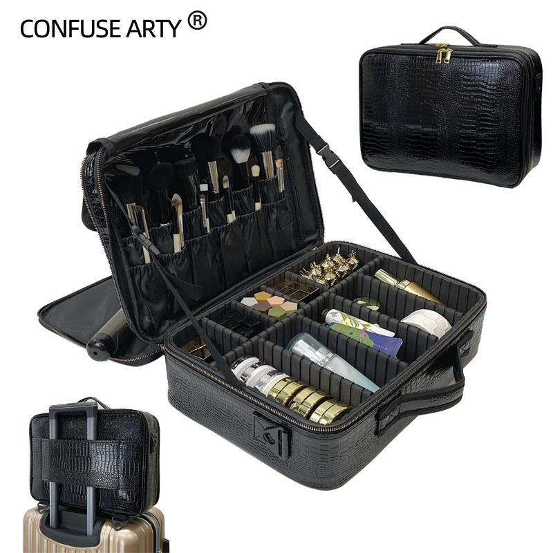 New Professional Make Up Box Large Capacity Storage Travel Toiletry Makeup Suitcase PU Leather Cosmetic Bag