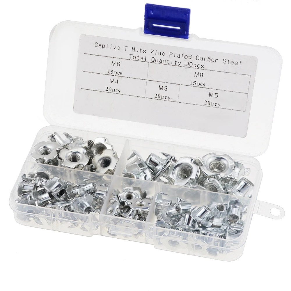 90PCS/BOX M3 M4 M5 M6 M8 Zinc Alloy Thread for Wood Insert Nut Flange Hex Socket Head Furniture Nuts Assortment Kit