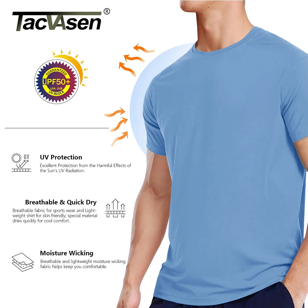 TACVASEN UPF 50+ Soft Summer T-shirts Men's Anti-UV Skin Sun Protection Performance Shirts Gym Sports Casual Fishing Tee Tops