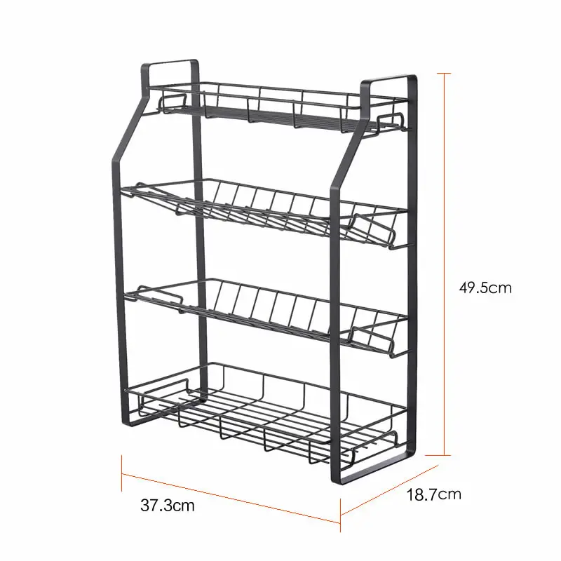 Kitchen Seasoning Storage Rack Black 4 Tier Counter Organizer Spice Rack Shelf Use for Seasoning Jars Spice Jars Sauce Bottles