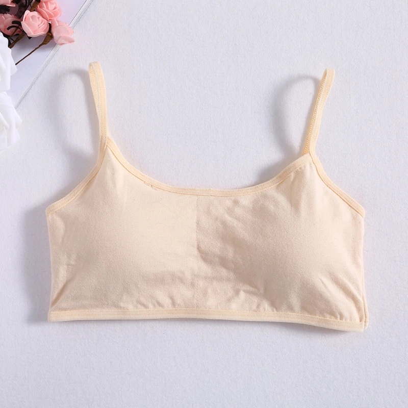 Young Girls Solid Soft Cotton Bra Puberty Teenage Breathable Underwear Kid Cloth E06F