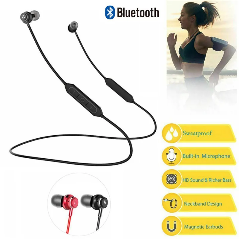 Headset Neckband Sport Running Headphone Stereo Magnetic Earphones Noise Isolation Earbuds with Mic for iPhone Android