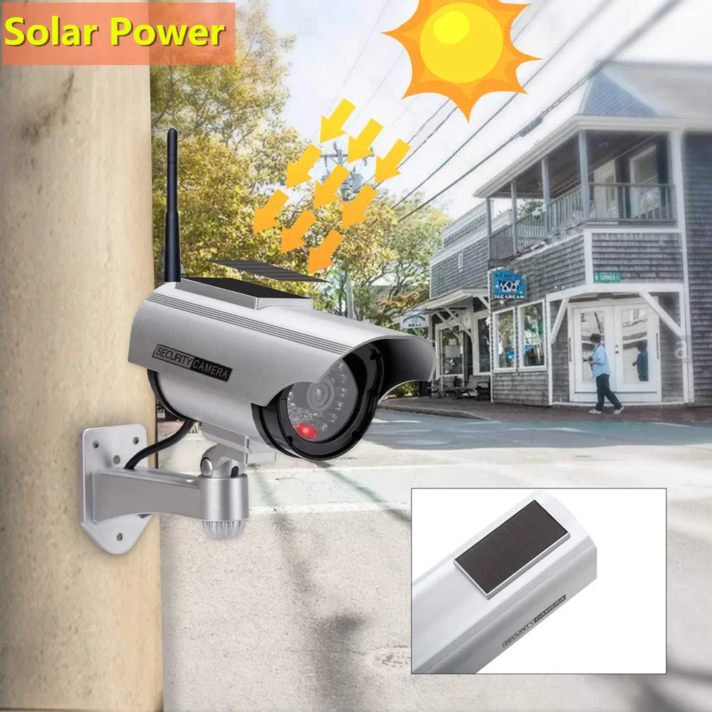 Cámara cctv falsa alimentada por energía solar con luz led infrarroja para exteriores, videovigilancia simulada, cámara de seguridad para el hogar