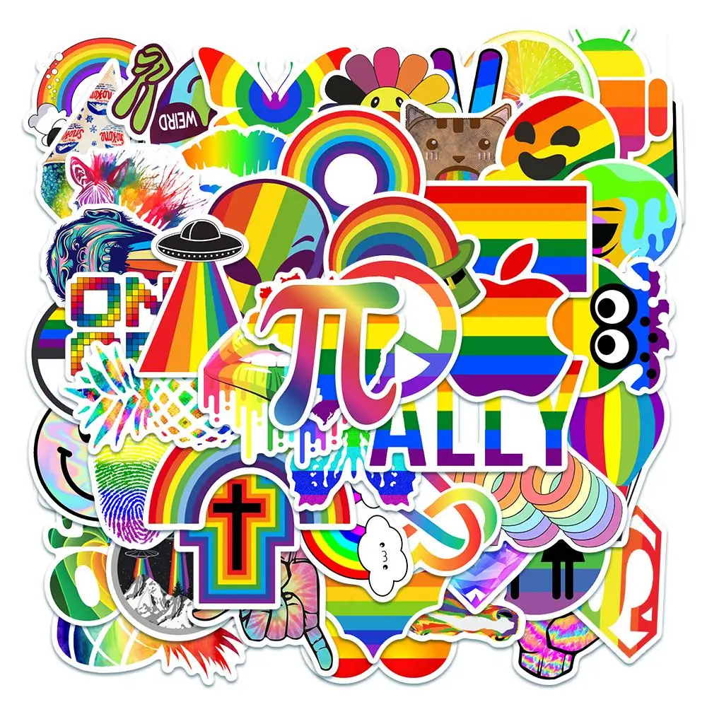 50Pcs Rainbow Gay Pride Stickers Gay Love Flag Decal for Phone Laptop Skateboard Luggage Bike Cartoon Waterproof Stickers