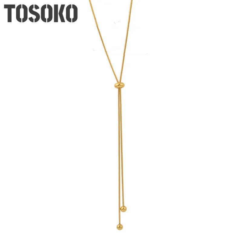 TOSOKO Stainless Steel Jewelry Three Dimensional Round Snake Necklace With Lala Buckle Female Fashion Fhain BSP554