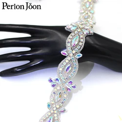 1yard Handmade rhinestone trim band Hot Fix Sew on bridal accessories the Sash AB Crystal Applique for Wedding Dress belt WH040
