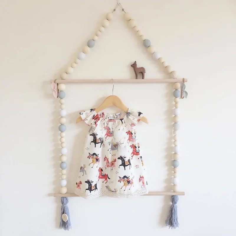 

Baby Boy Hanger Children's Coat Rack Wooden Beads Clothes Hanger Wall Hangings Kids Bedroom Nursery Room Decorations Organizer