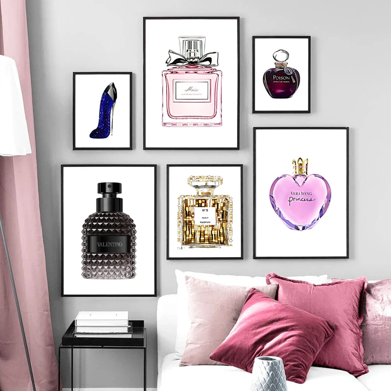 Fashion Perfume Bottle Prints Nordic Poster Girl Gift Woman luxurious Wall Art Picture Canvas Painting Bedroom Living Room Decor