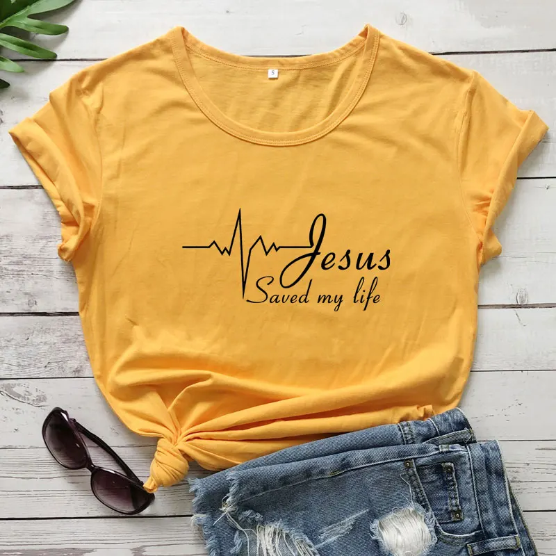 

Jesus Saved My Life Heartbeat T-shirt Spiritual Women Christian Church Tshirt Unisex Religious Faith Disciple Top Tee Shirt