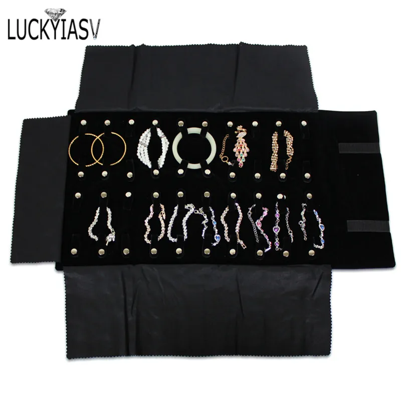 Black Velvet Bracelet Jewelry Display 20 Pieces Chain Organizer Storage Bag Exhibition Carrying Case Travel Roll Bag