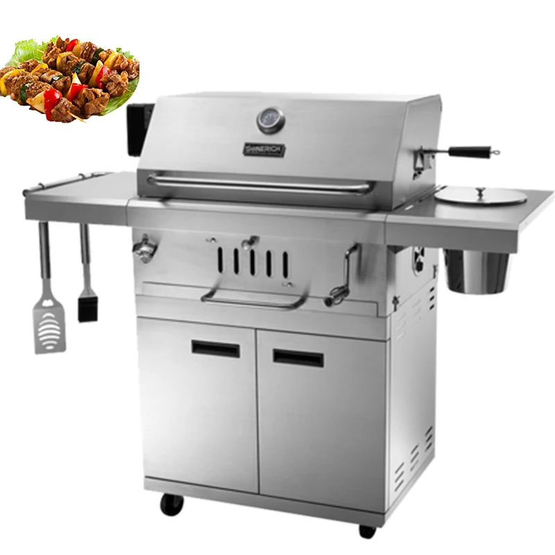 

304 Stainless Steel Thickening Wood Charcoal Grill Temperature Controllable Home Double Door Courtyard Villa Embedded BBQ