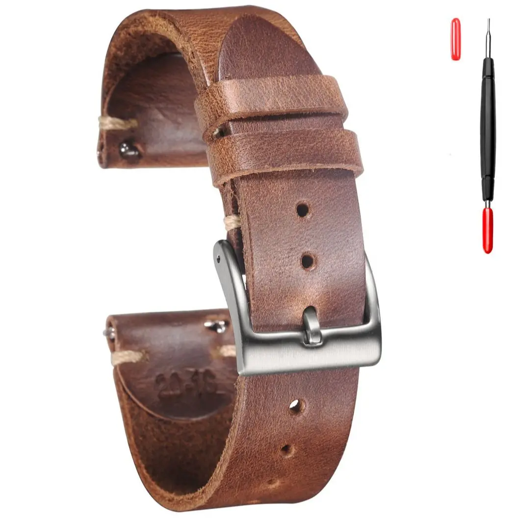 HEMSUT 100% Echt leder Uhren armbänder mit Schnell verschluss Horween Horse hide Vintage Armband für Männer 22 mm18mm19mm20mm 5