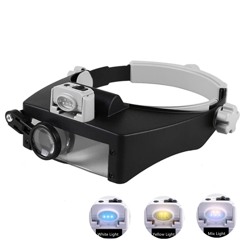 Headband Magnifier 1.5X-11X Helmet Binocular Magnifying Glasses Lupas Third Hand Loupe with LED for Welding Repairing Embroidery