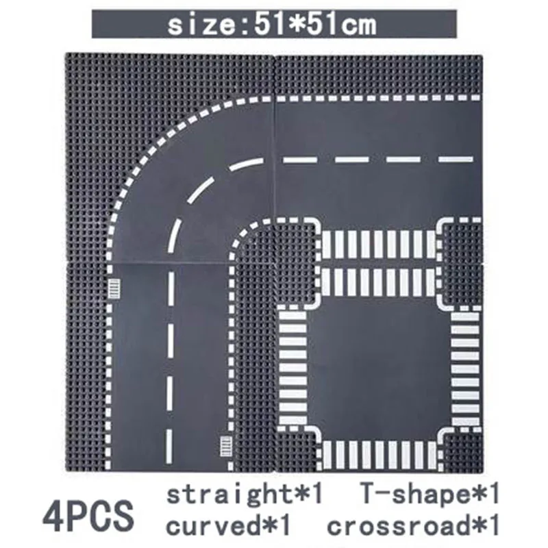 City Road Street Baseplate Straight Crossroad Curve T-Junction Building Blocks Base Plate 32*32 Compatible All Brands City