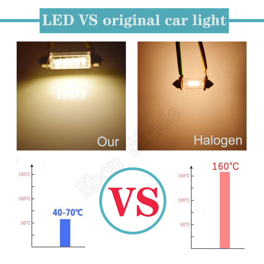 2Pcs 44mm 1.73in LED Car Interior Dome Map Festoon Lamp License Plate Light Trunk Bulb C5W C10W 3020 15 SMD 12V DC Warm White