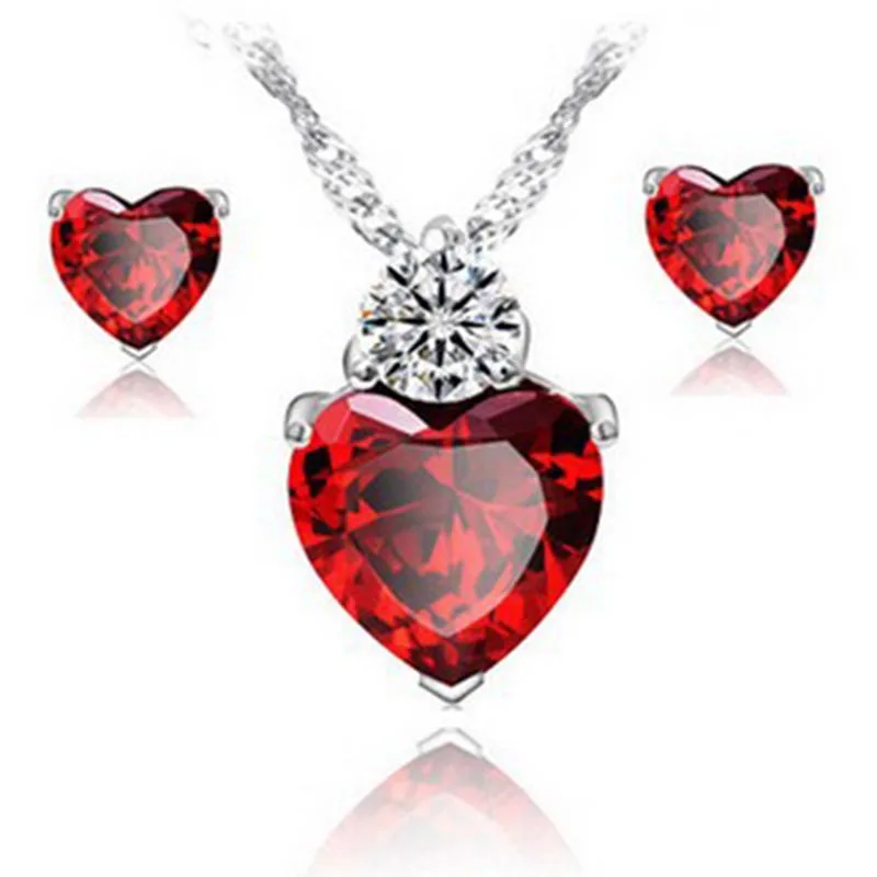 Sincere Heart Sharp Setting Cubic Zirconia Necklace Earrings Set Fashion Color Optional Party Jewelry Sets for Woman