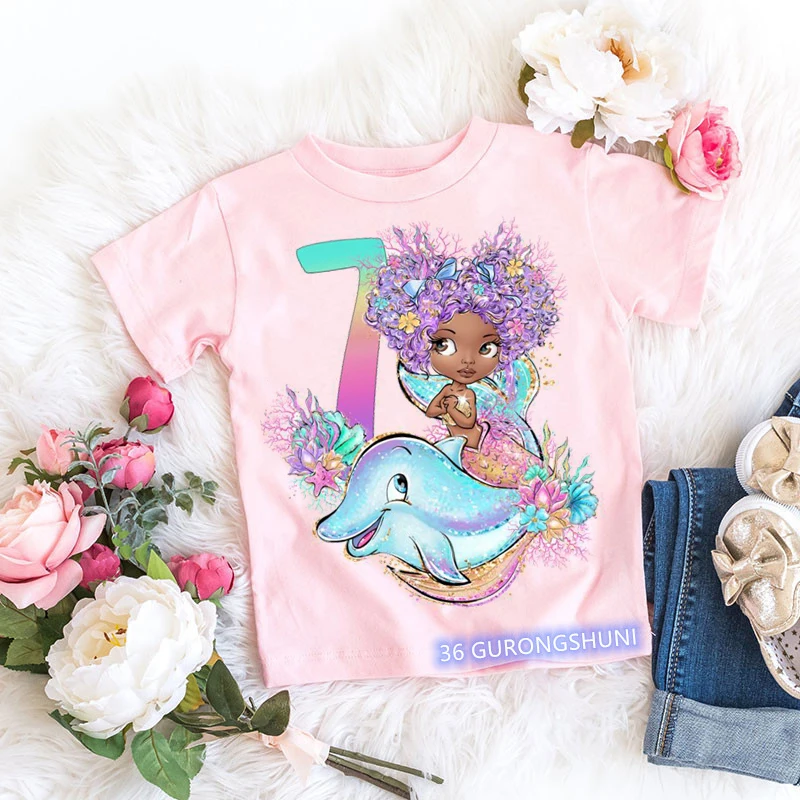 New Hot Sale Children'S Tshirt Birthday Digital Print 2-13 Years Old Girls T-Shirt Fashion Aesthetic Baby Girl Baby Pink Clothes