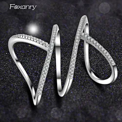 Foxanry Wholesale Silver Color Sparkling Single Rings for Women Couples New Fashion Elegant Party Jewelry Adjustable