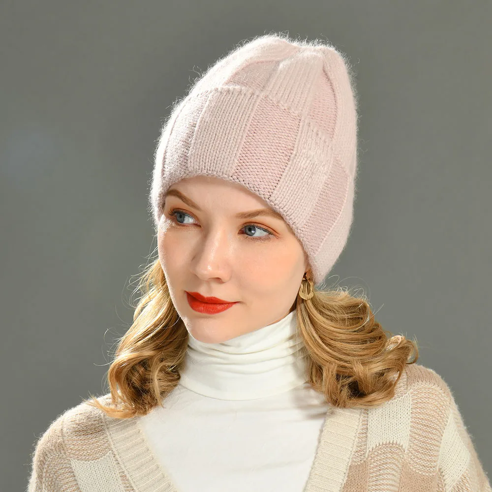 Jxwatcher 2024 Winter Hat Solid Color Soft Beanies Women Warm Wool Hat Ladies Striped Cuffed Cashmere Knitted Skullies Beanies