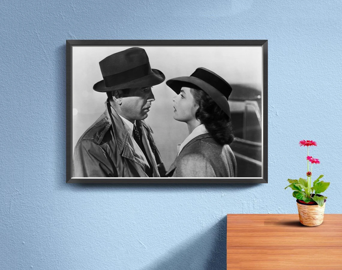 Casablanca (1942) Poster American Romantic Drama Film Wall Decor Humphrey Bogart Ingrid Bergman Print Art Gift