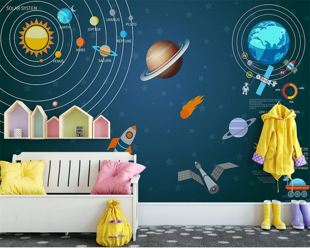 Custom 3d wallpaper hand-painted space universe children's room background wall living room bedroom kindergarten mural фотообои