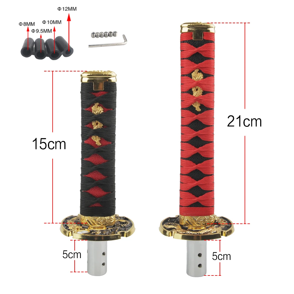 JDM Universal 150MM/200MM/260MM Katana Samurai Sword Shift Knob Shifter With Adapters Gear Shift knob ABS+Textile cloth