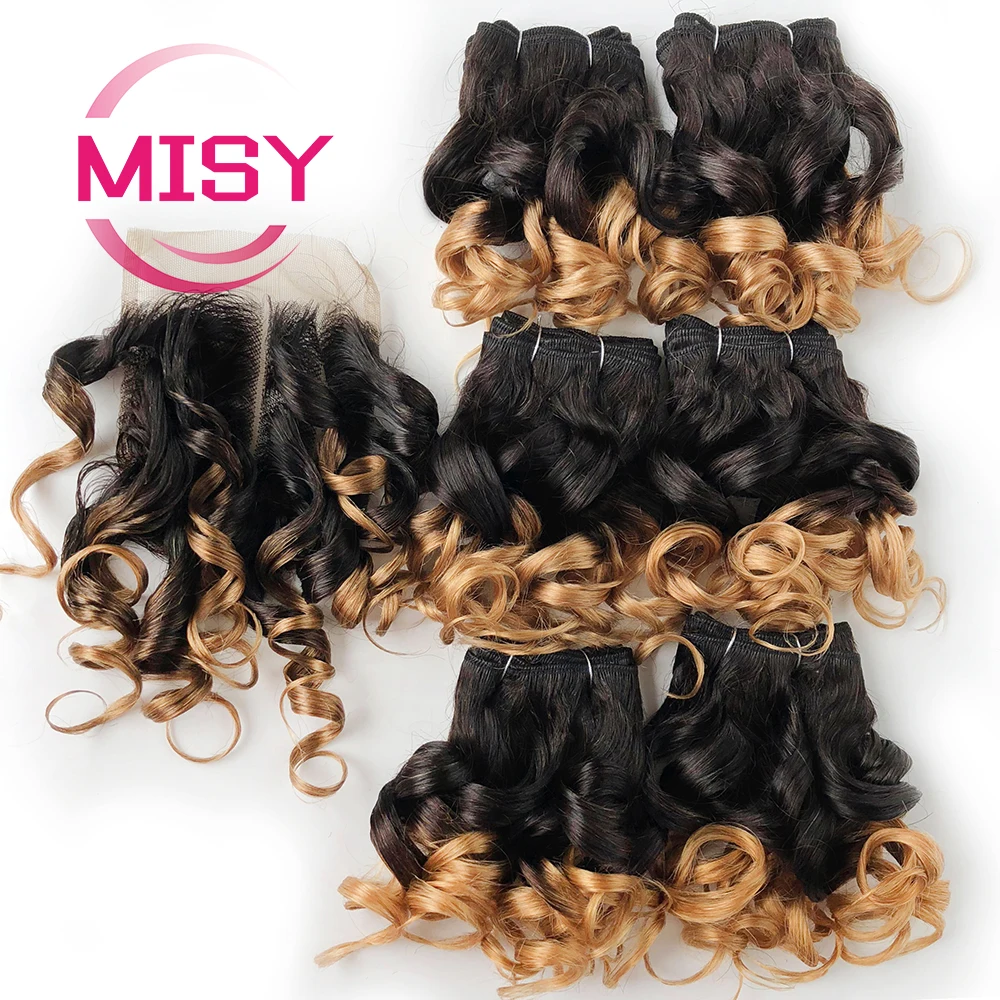 Curly Human Hair Malaysian Ombre Hair Bundles With Closure Ombre Colored 1B/27/30/99J/33 Natural Human Hair and 4*4 Closure