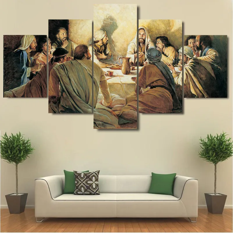 Abstract Last Supper Jesus Poster 5pcs Modern Home Wall Decor Canvas Picture Art HD Print Painting On Canvas for Living Room