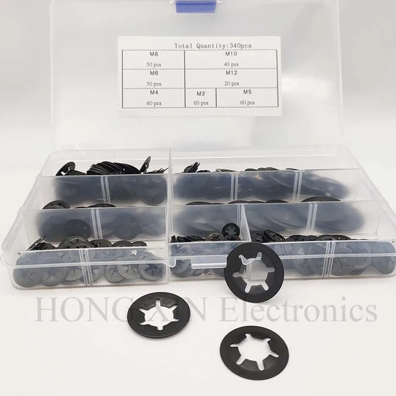 340pcs Internal Tooth Starlock Washers Lock Washers Assortment Kit Quick Speed Locking Washers