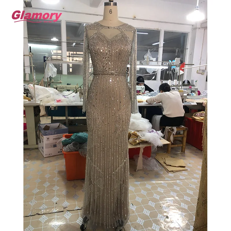 Afrikaanse Sparkly Lange Kralen Avond Robe De Soiree 2020 Dubai Turkse Aibye Prom Dress Formele Gowns Voor Vrouw