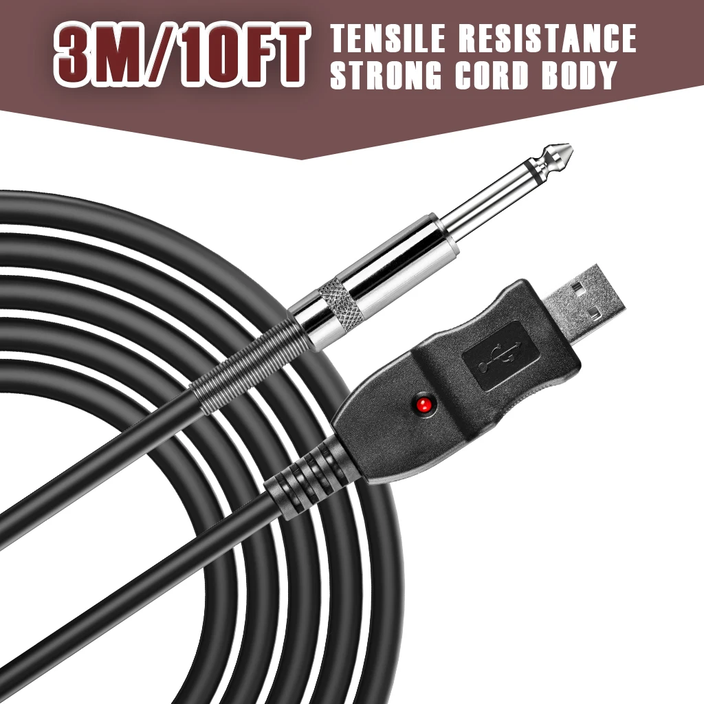 

USB Guitar Cable 10 Ft 1/4 TS in & Out to USB Interface Cable Cord Electric Guitar Bass to PC USB Recording Cable 10 Feet