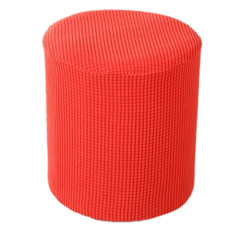 Modern Round Ottoman Slipcover Textured Jacquard Solid Footstool Footrest Protector Covers Elastic Bottom