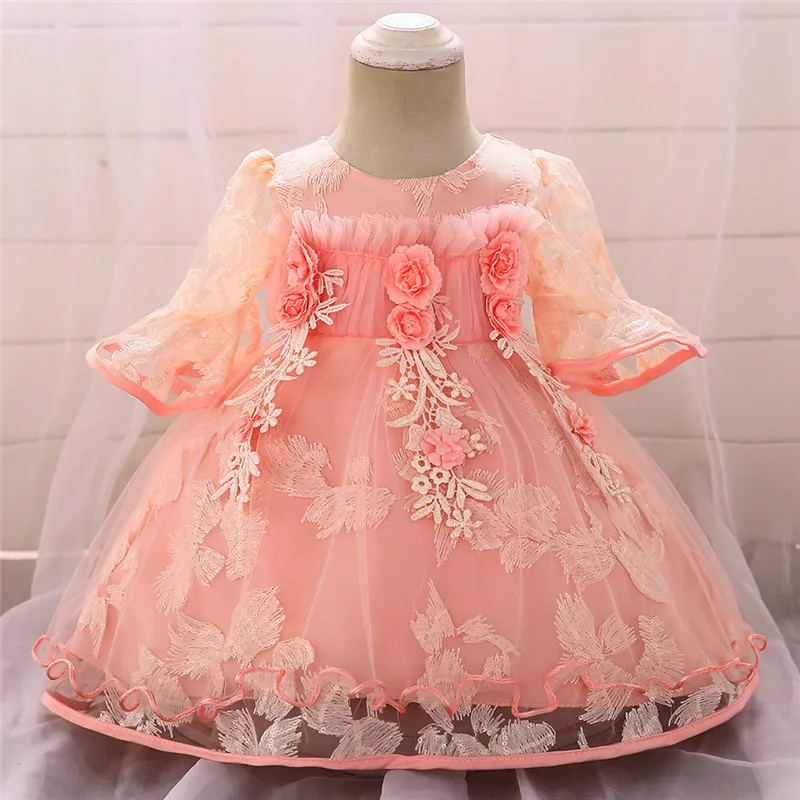 2020 Flower Girls Dresses 보석 긴 소매 레이스 아플리케 소녀 미인 대회 가운 맞춤 제작 바닥 길이 첫 성찬식 복장