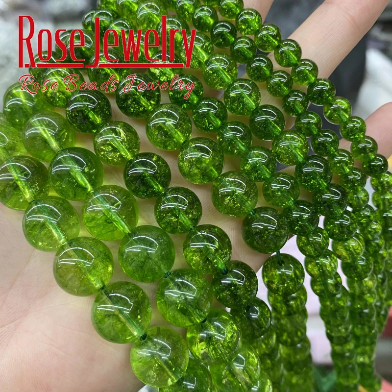 Natural Green Peridot Crystal Quartz Beads Round Loose Beads 4 6 8 10 12 MM Pick Size for Jewelry Making DIY Bracelet 15\