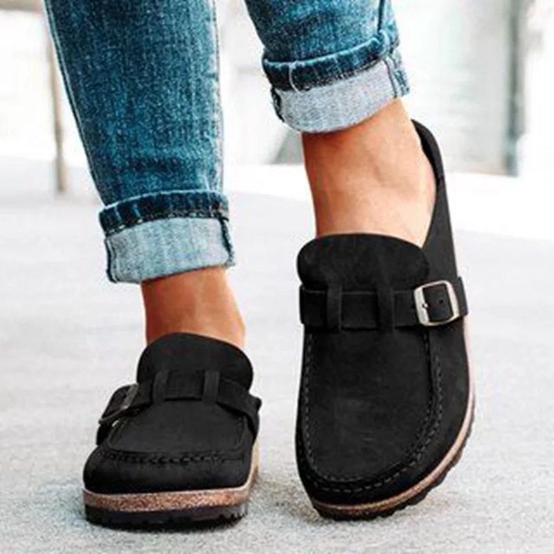 

Fashion women summer flats plus size shoes woman vintage sudes leather outdoor closed toe slippers sandalias Retro shoes woman