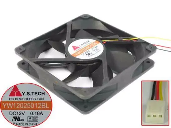 

Y.S TECH YW12025012BL Server Cooling Fan DC 12V 0.18A 120x120x25mm 3-Wire