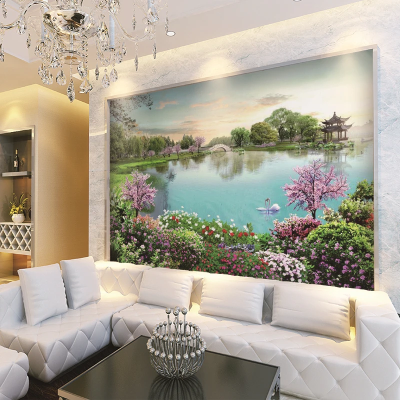 Custom Mural Wallpaper Beautiful Lake Background Wall Painting