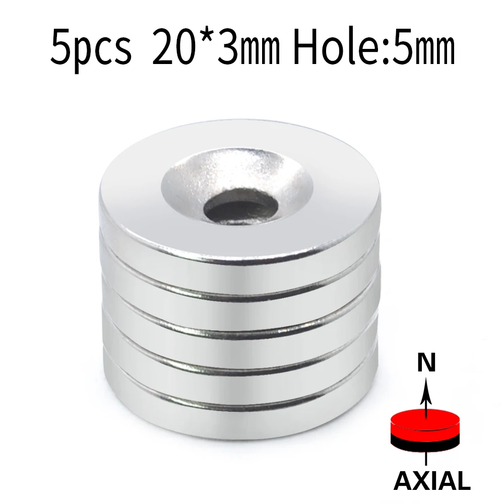 

5Pcs 20x3-5 Neodymium Magnet 20mm x 3mm Hole 5mm NdFeB N35 Round Super Powerful Strong Permanent Magnetic imanes Disc