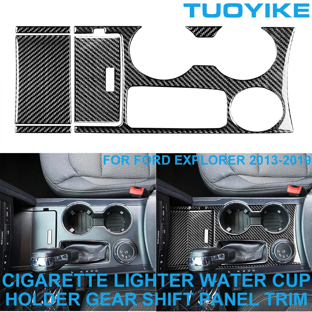 

LHD Car Styling Carbon Fiber Central Gear Shift Cigarette Lighter Water Cup Holder Panel Frame Cover For Ford Explorer 2013-2019