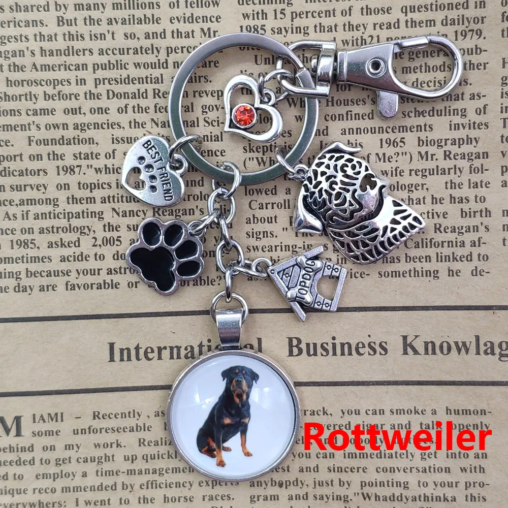 Rottweiler Husky Chinese Shar Pei Keychain Time Gem Simulated Dog Animal Pet Lover Key Ring Women Men Jewelry Birthday Gift