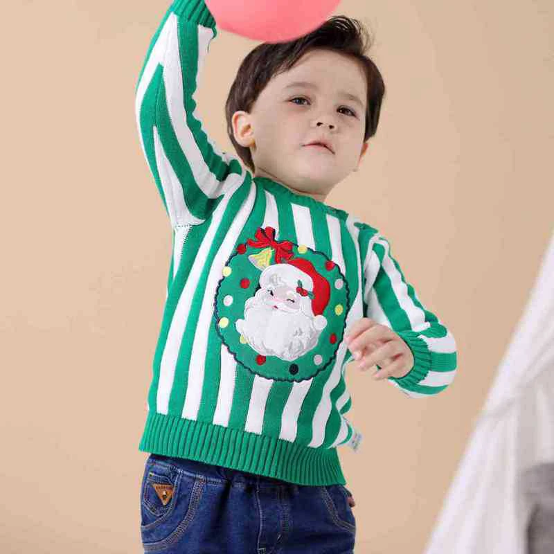 Christmas Santa Claus Boys Girls Sweater New Yea Children Clothing Baby Knitwear Pullover Kids Cartoon Print Warm Sweater Stripe