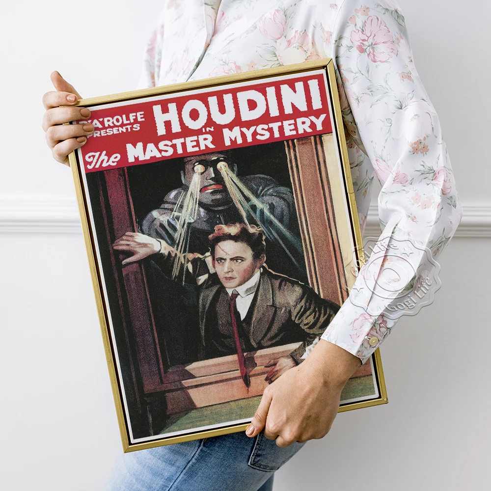 

Greatest Magician Harry Houdini Vintage Poster, The Master Mystery Film Movie Art Prints, Escapology Perform Canvas Painting